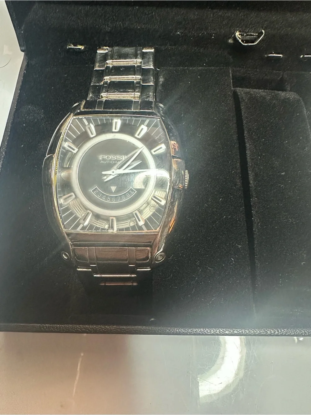 Fossil Silver Stainless Steel Watch with Black Dial